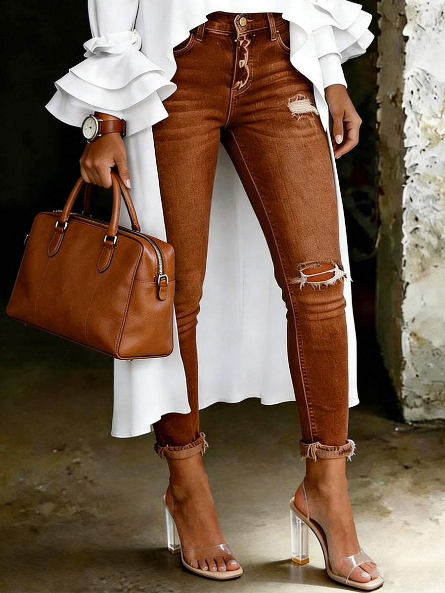 Damen-Jeans mit artistischem Blumenmuster
