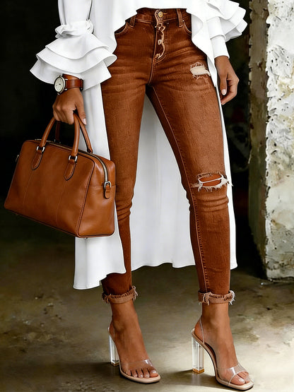 Damen-Jeans mit artistischem Blumenmuster