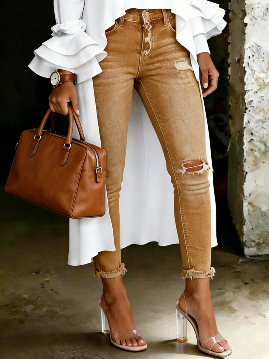 Damen-Jeans mit artistischem Blumenmuster