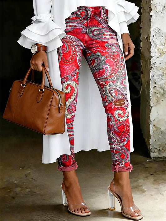 Damen-Jeans mit artistischem Blumenmuster