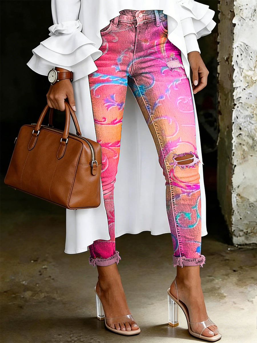Damen-Jeans mit artistischem Blumenmuster