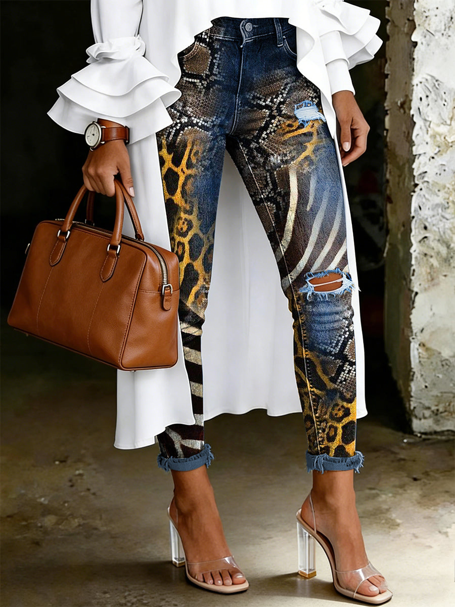 Damen-Jeans mit artistischem Blumenmuster