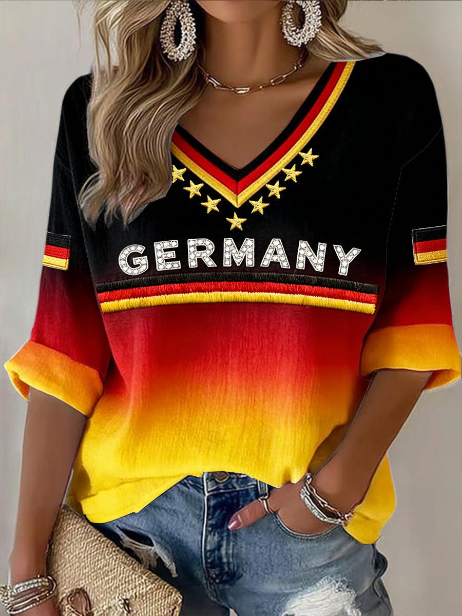 Frauen Deutschland Flagge Gradienten druck Freizeit T-Shirt mit V-Ausschnitt