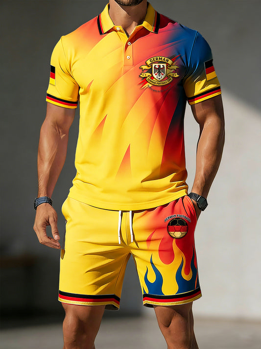 Herren-Damen-Polos hirt und Shorts-Set mit deutschem Fußball-Gradienten druck