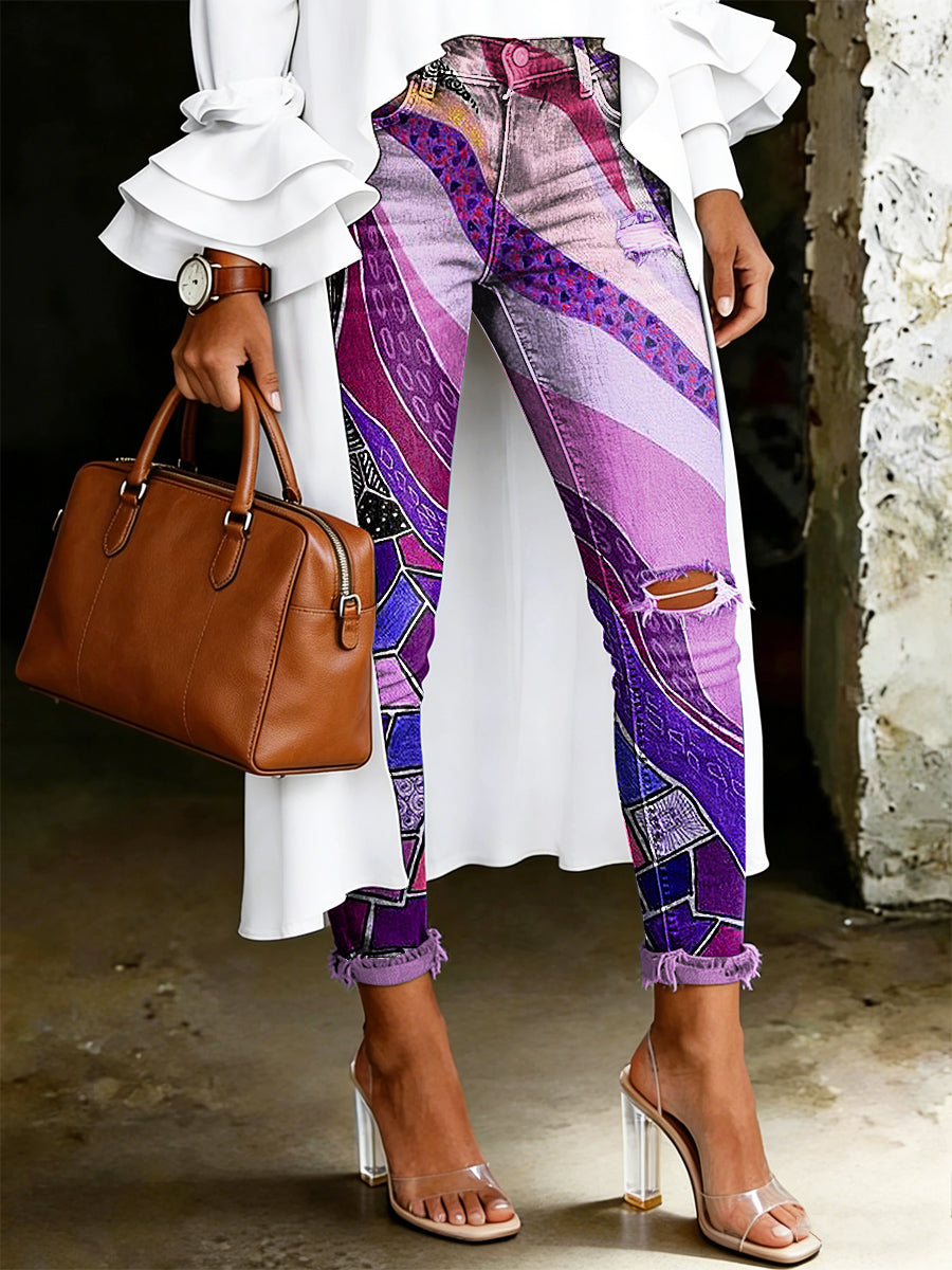 Damen-Jeans mit artistischem Blumenmuster