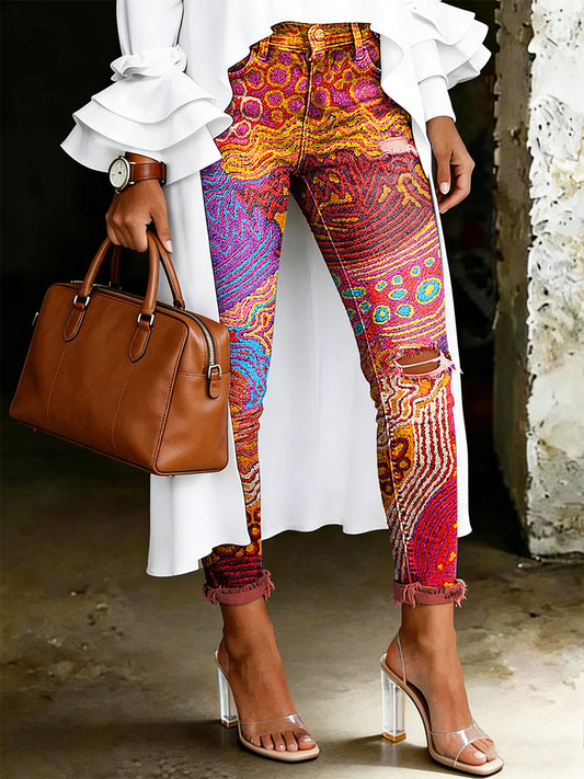 Damen-Jeans mit artistischem Blumenmuster