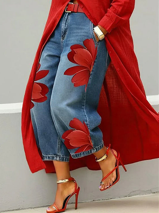 Damenhose mit Blumenkunstdruck