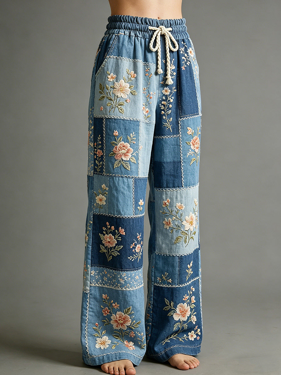 Damenhose mit Blumenkunstdruck