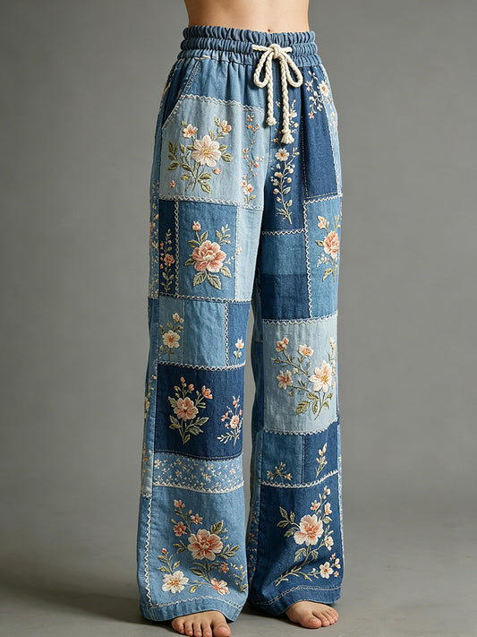 Damenhose mit Blumenkunstdruck