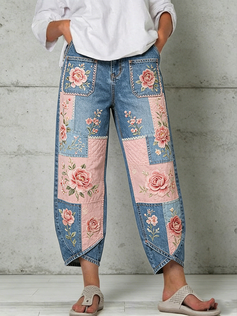 Damenhose mit Blumenkunstdruck