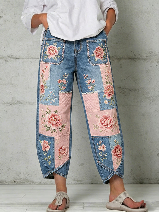 Damenhose mit Blumenkunstdruck