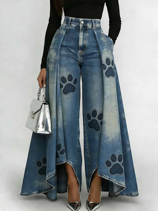 Damenmode Tiermuster Freizeithose mit weitem Bein