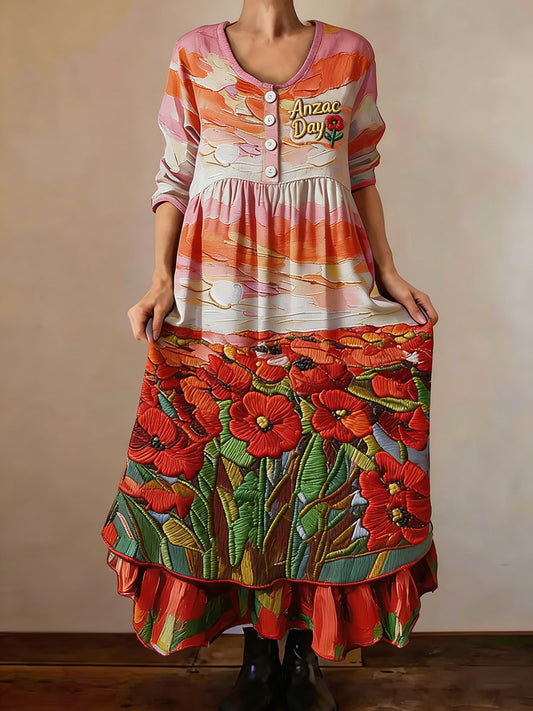 Anzac-Tag für Frauen in Australien, damit wir den zweilagigen langen Rock mit Mohn druck nicht vergessen