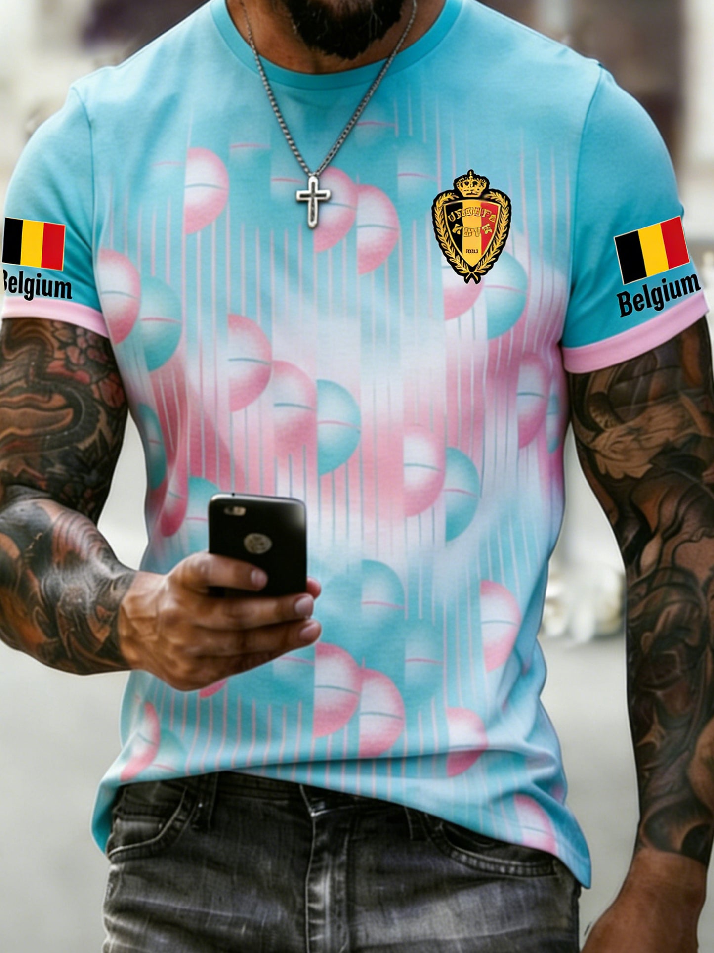 Herren-Fußballmatch-Belgien-Jubelkunstdruck-Fan-T-Shirt