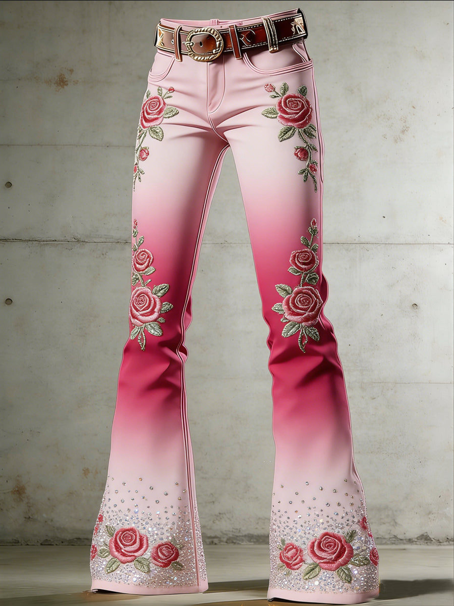 Damenhose mit Blumen-Art-Print und ausgestelltem Bein