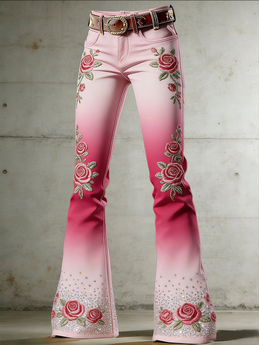 Damenhose mit Blumen-Art-Print und ausgestelltem Bein
