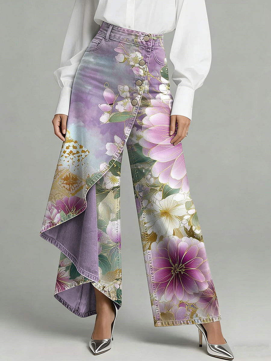 Damenhose mit Blumenkunstdruck