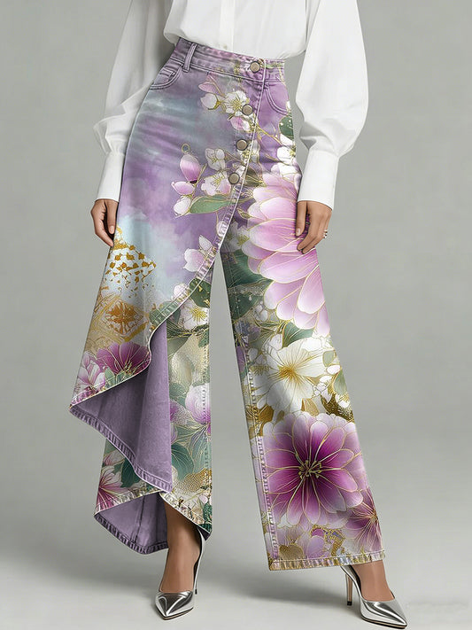 Damenhose mit Blumenkunstdruck