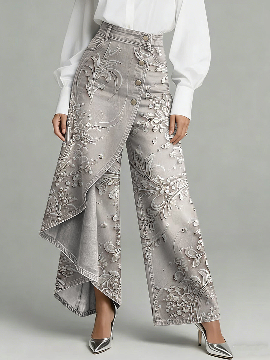 Damenhose mit Blumenkunstdruck