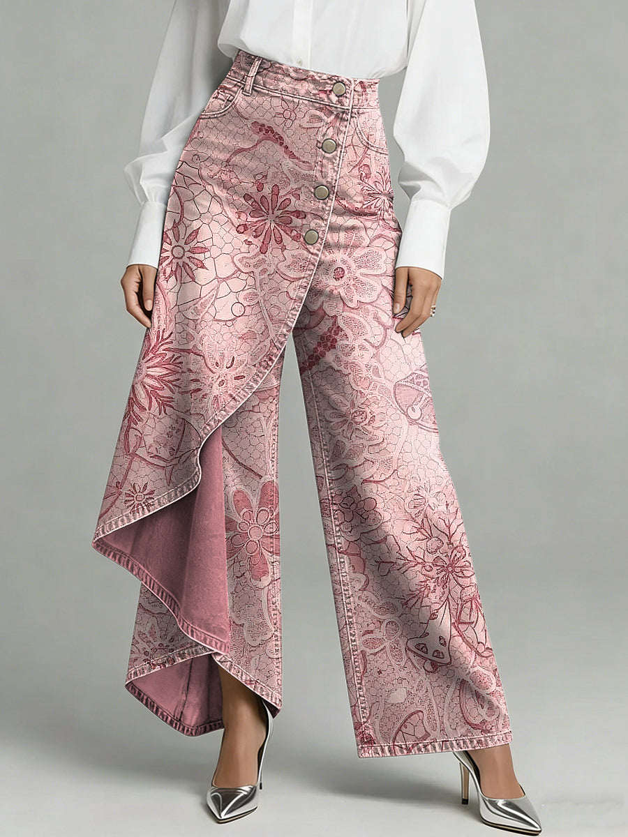 Damenhose mit Blumenkunstdruck
