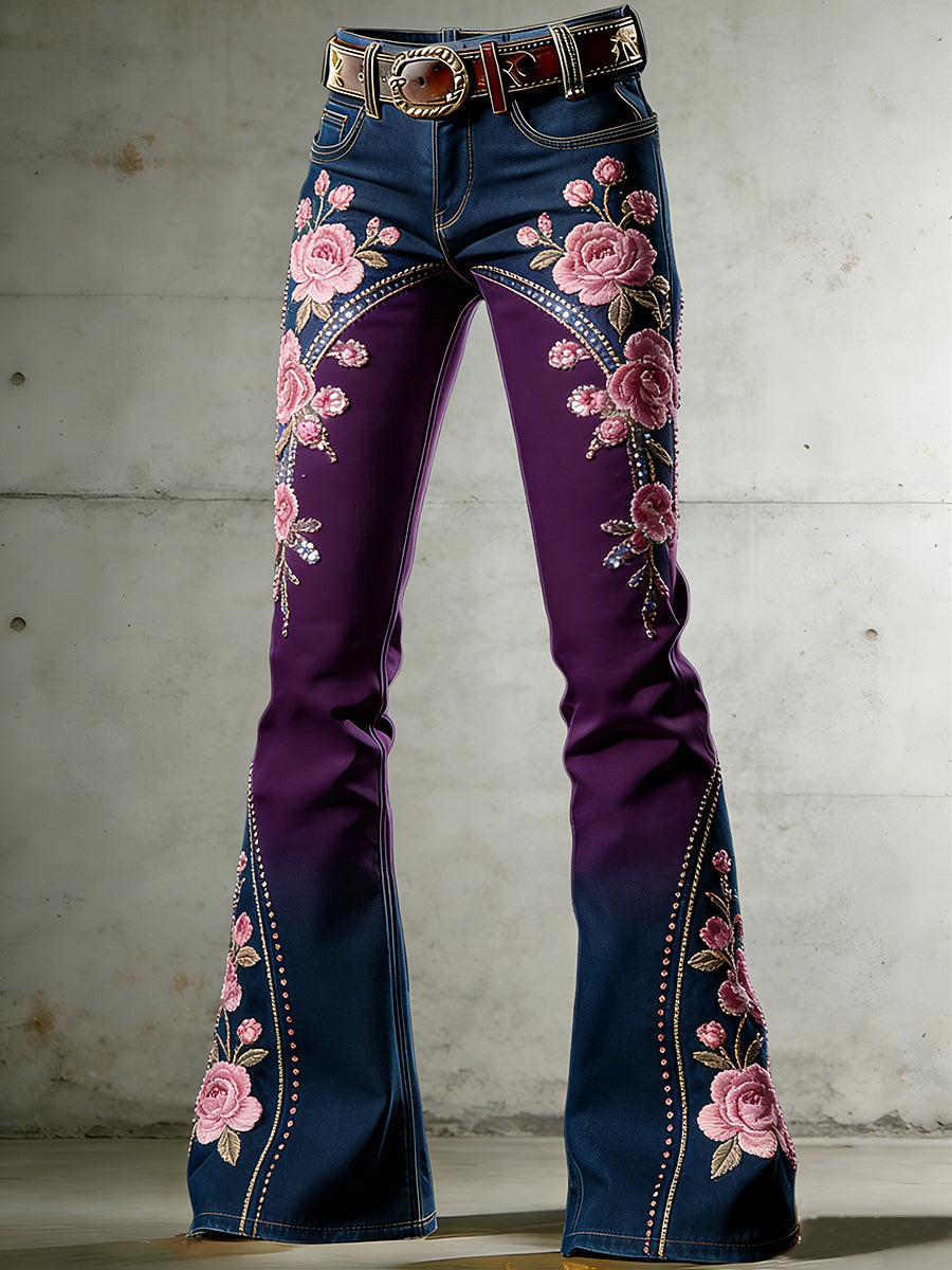 Damenhose mit floralem Kunstprint und ausgestelltem Schnitt