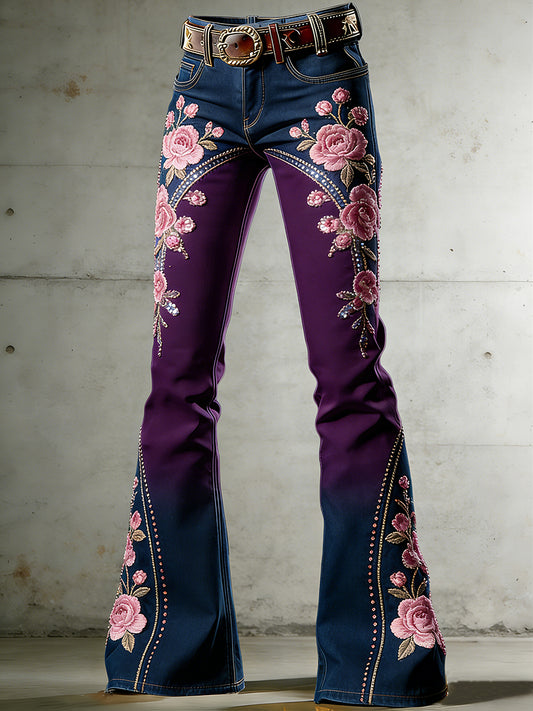Damenhose mit floralem Kunstprint und ausgestelltem Schnitt