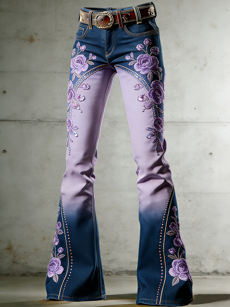 Damenhose mit floralem Kunstprint und ausgestelltem Schnitt