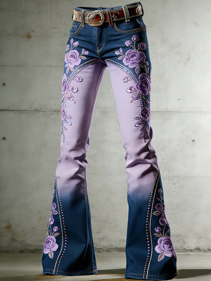 Damenhose mit floralem Kunstprint und ausgestelltem Schnitt