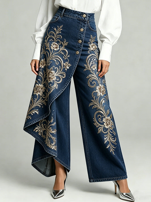 Damenhose mit Blumenkunstdruck