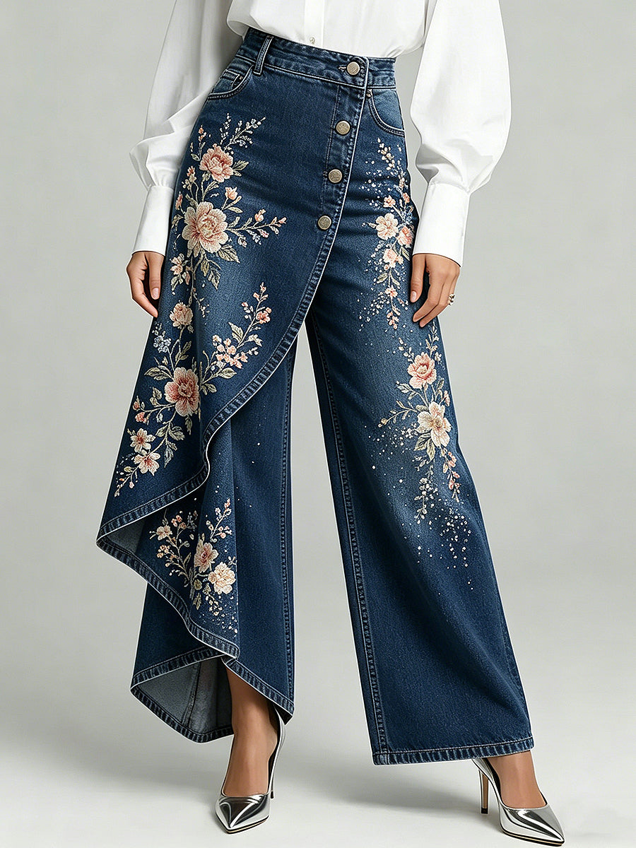 Damenhose mit Blumenkunstdruck