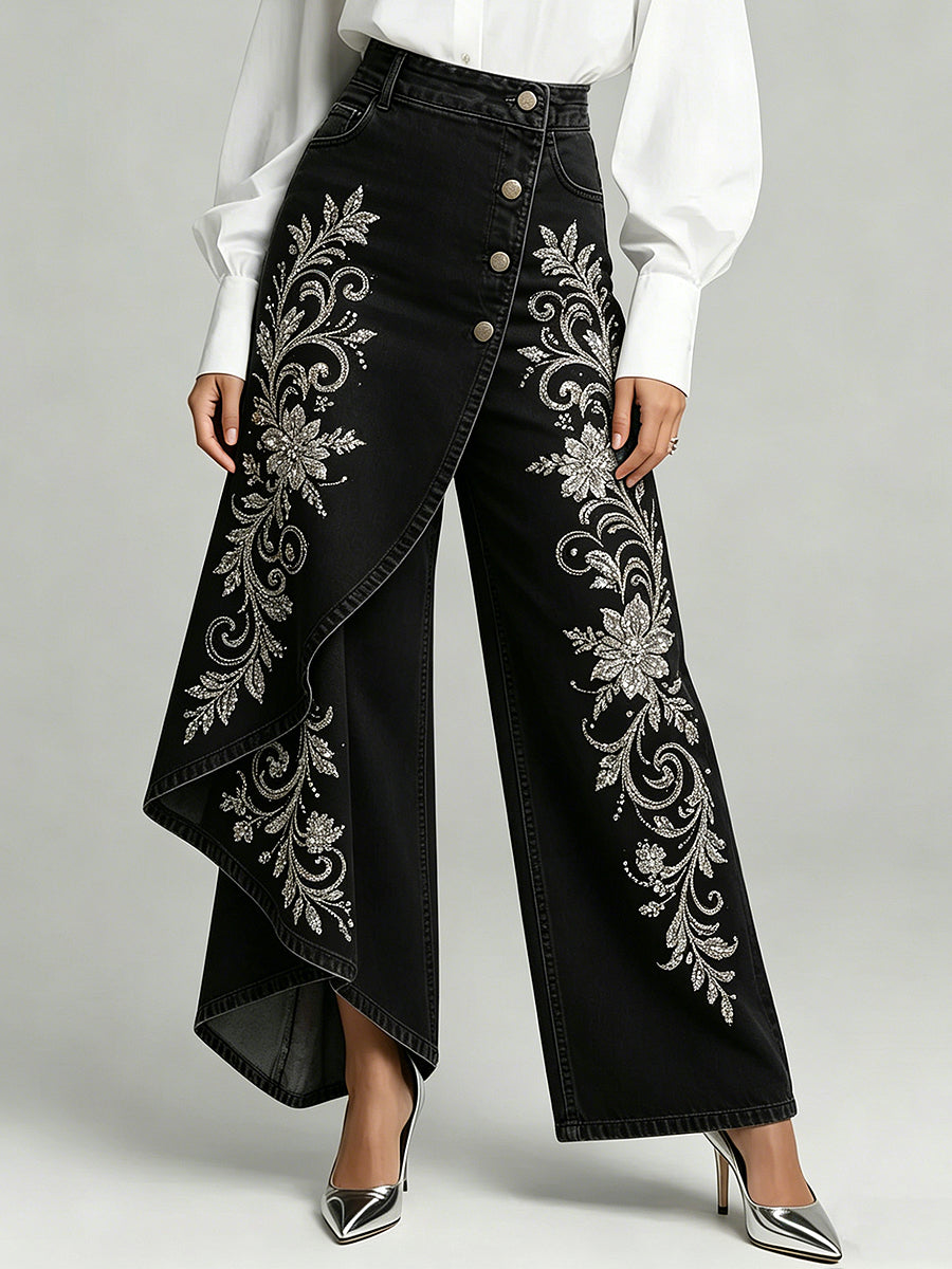 Damenhose mit Blumenkunstdruck