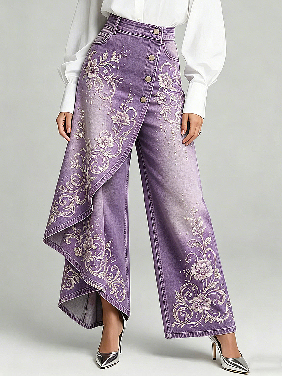 Damenhose mit Blumenkunstdruck