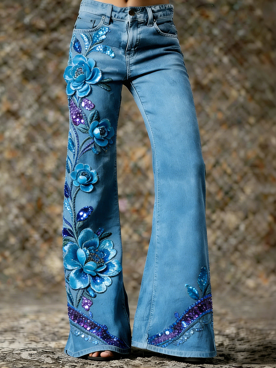 Damenhose mit Blumenkunstdruck