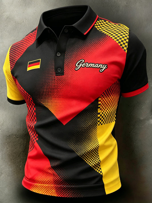 Herren-Polo mit Kunstprint im Farbschema der deutschen Flagge