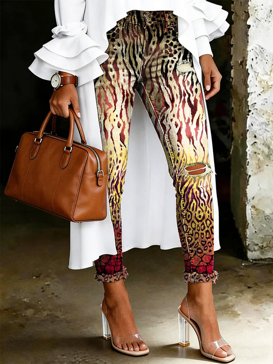 Damen-Jeans mit artistischem Blumenmuster