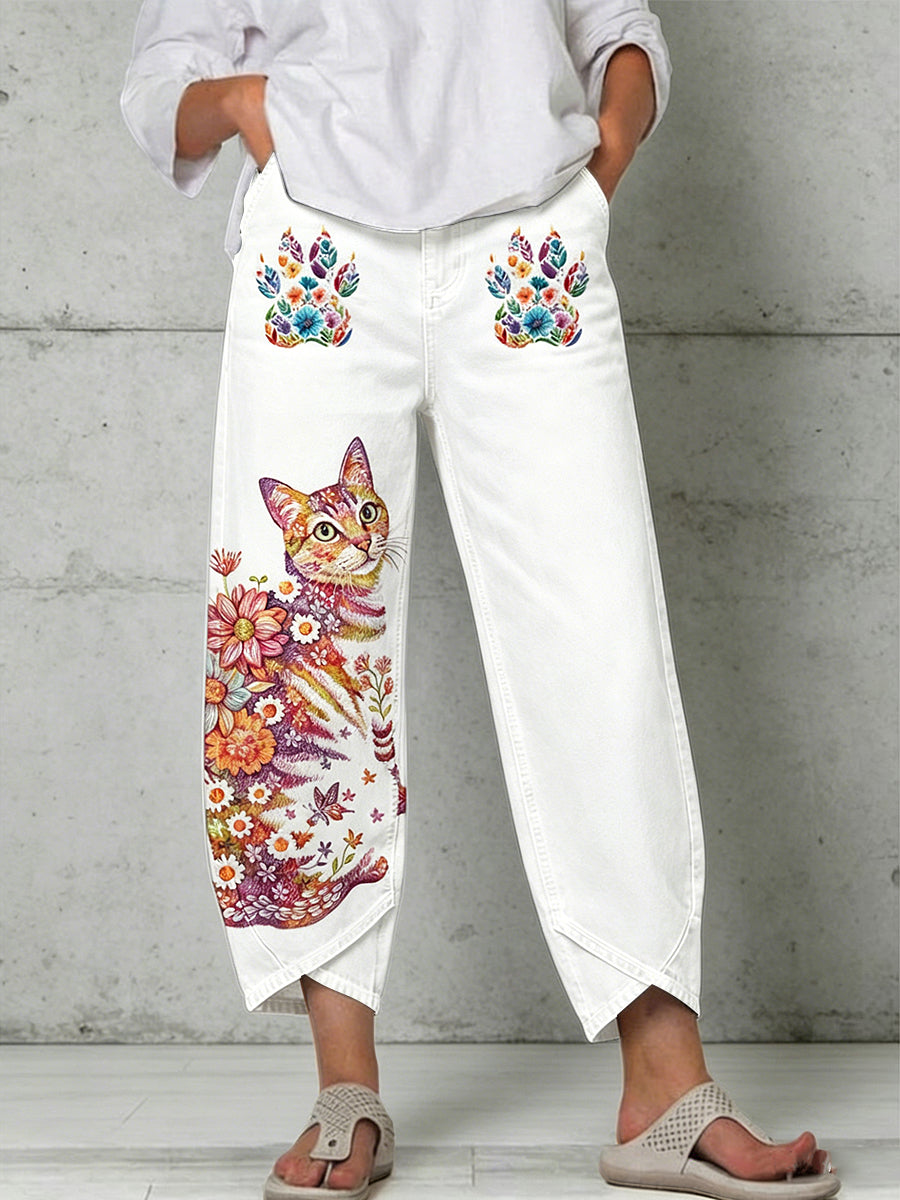 Damenhose mit Tier- und Blumen-Art-Print