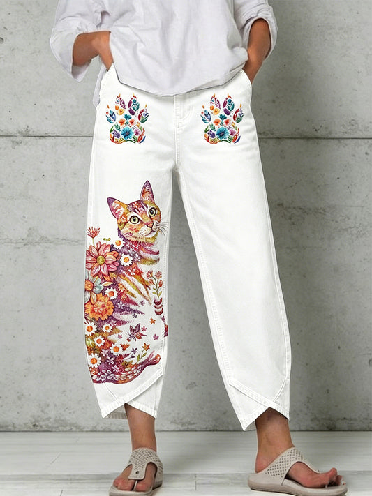 Damenhose mit Tier- und Blumen-Art-Print