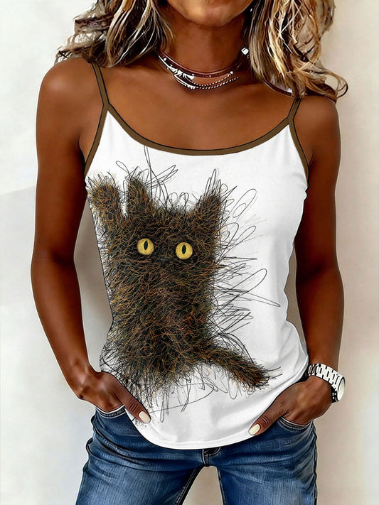 Damen-Katzenkunst-Camisole-Oberteile