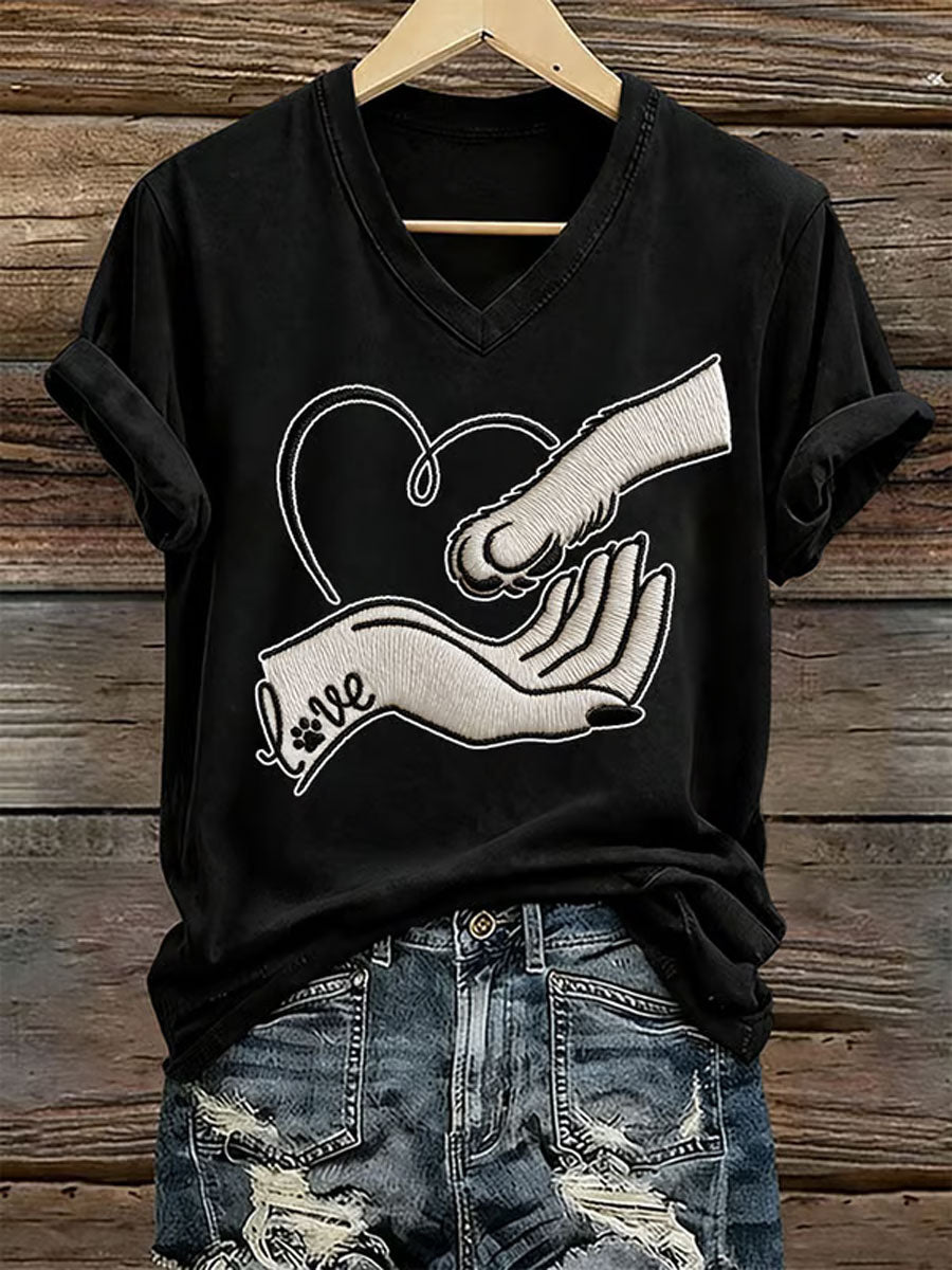 Damen-Liebe-Hund-Print Bügel-T-Shirt mit kurzen Ärmeln