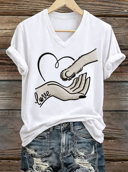 Damen-Liebe-Hund-Print Bügel-T-Shirt mit kurzen Ärmeln