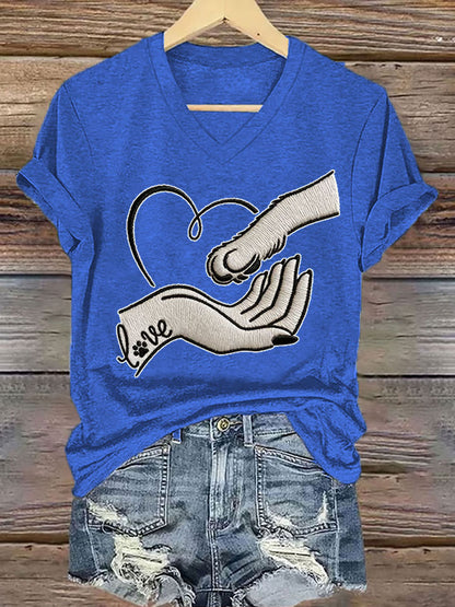 Damen-Liebe-Hund-Print Bügel-T-Shirt mit kurzen Ärmeln