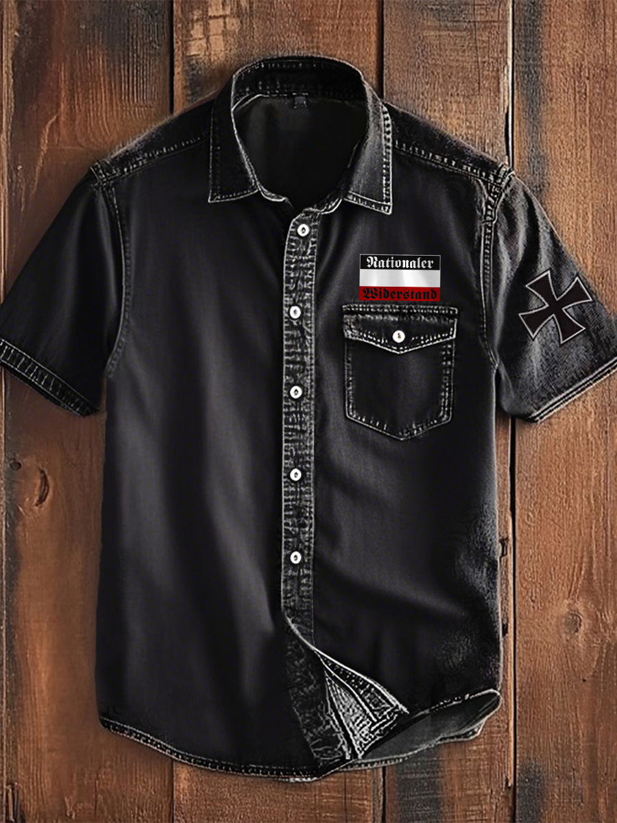 Herren Nationaler Wider stand bedrucktes Kurzarm-Shirt