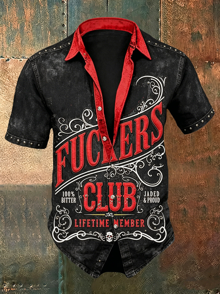Herren-Old-Fuckers-Club-Print lässiges Kurzarm-Shirt