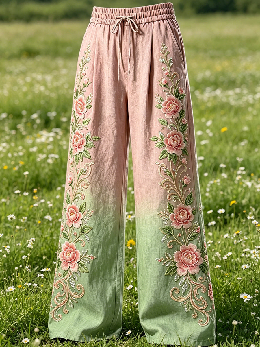 Damenhose mit Blumen-Art-Print und Kordelzug