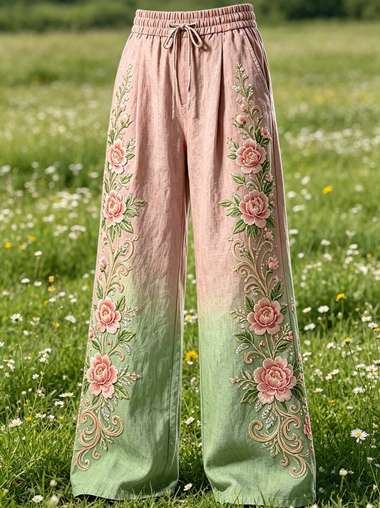 Damenhose mit Blumen-Art-Print und Kordelzug
