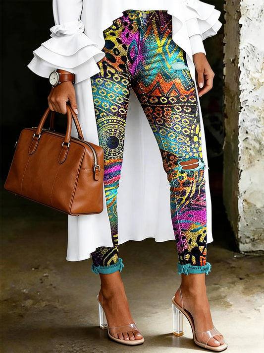 Damen-Jeans mit artistischem Blumenmuster