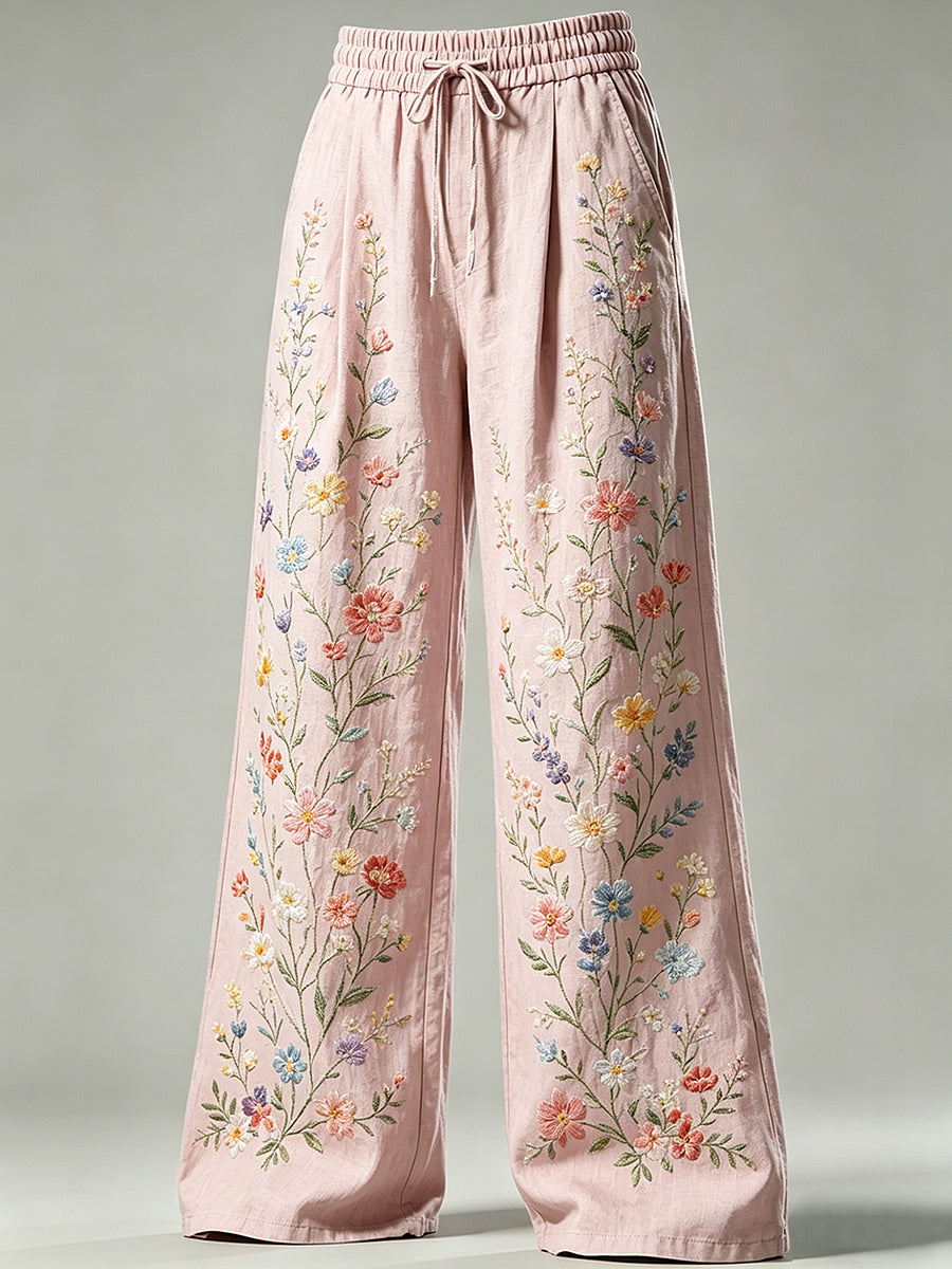 Damenhose mit Blumen-Art-Print und Kordelzug