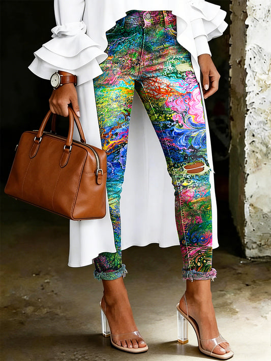 Damen-Jeans mit artistischem Blumenmuster