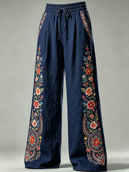 Damenhose mit Blumen-Art-Print und Kordelzug