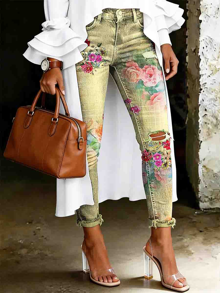 Damen-Jeans mit artistischem Blumenmuster